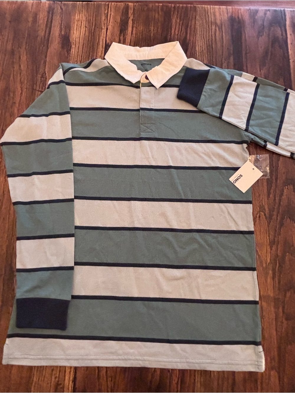 Somoma boys Long-Sleeve Rugby Polo Shirt - Olive & Cream Stripe